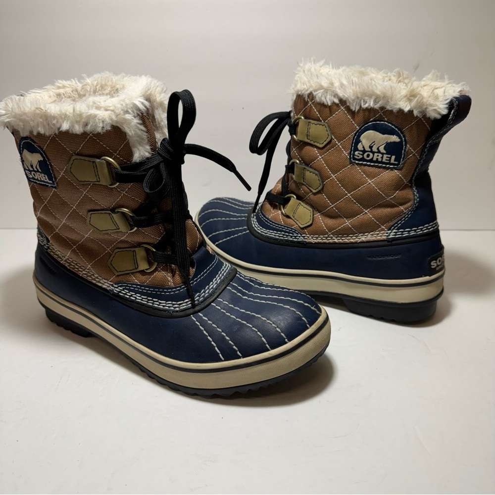 Sorel Tivoli Women’s Admiral Winter Waterproof Boots Size 7 Tan/Blue